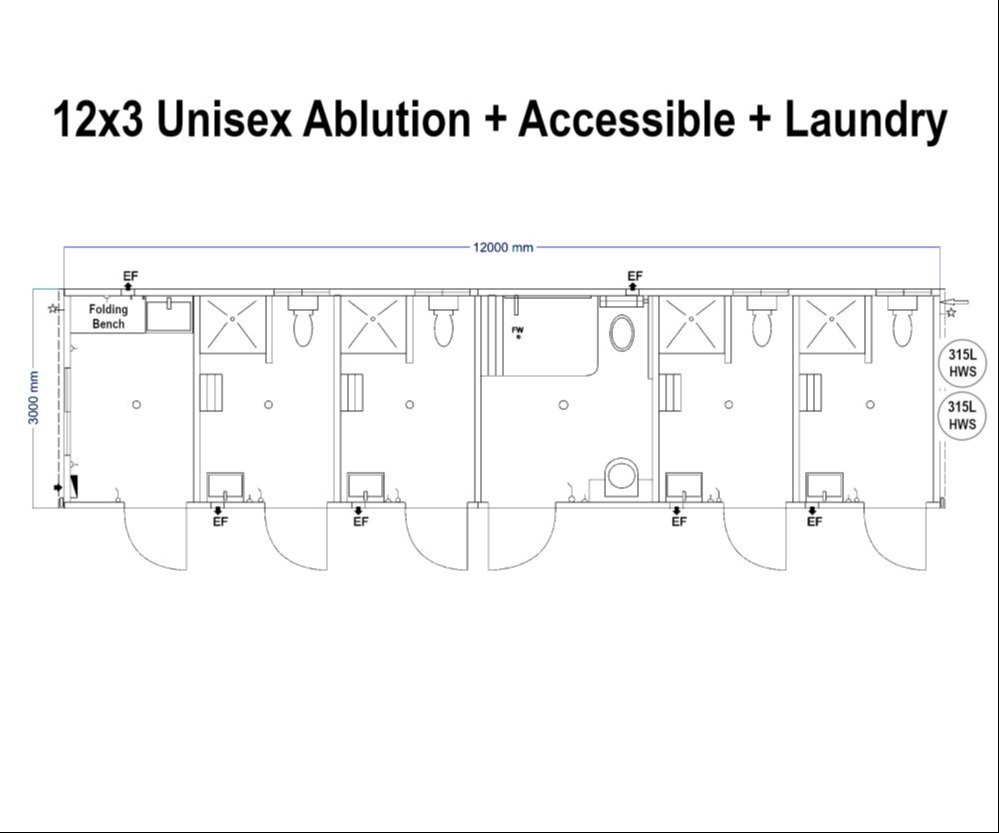 12x3 unisex ablution and laundry